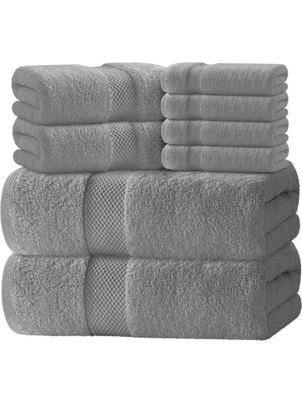 Luxury 8-Piece Bath Towel Set - 100% Turkish Cotton, Highly Absorbent, Gray